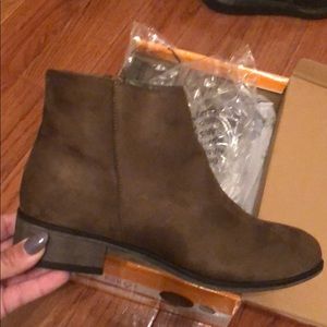 Olive Faux Suede ankle booties.